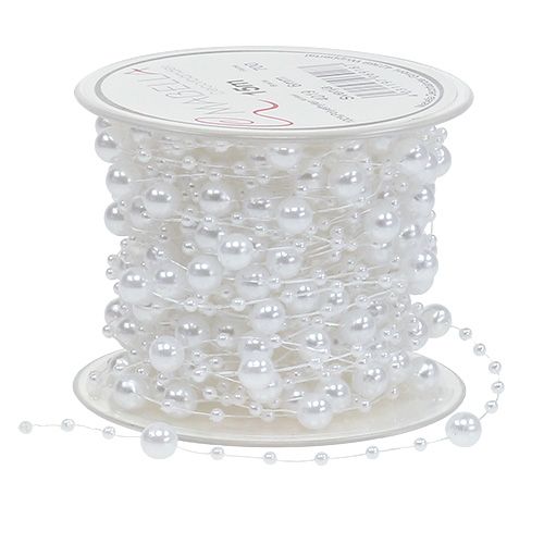 Floristik24 Pearl cord white 6mm 15m