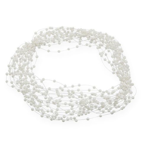 Floristik24 Decorative pearl strand 20m white