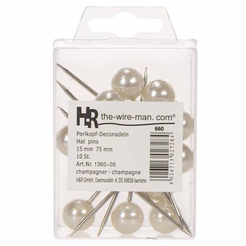 Pearl head pins champagne