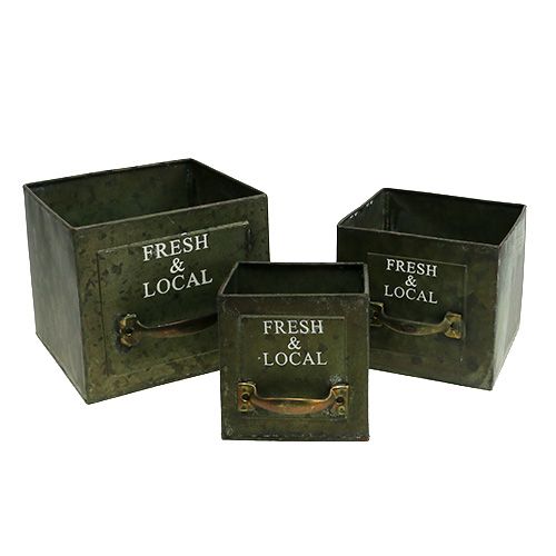 Floristik24 Plant Drawer Sheet Metal Set of 3 Antique Green