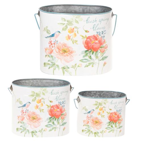 Oval vintage spring decoration planter, metal, 26/22/17cm, set of 3 | Floristik24.co.uk