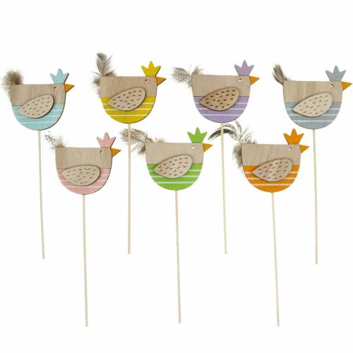 Floristik24 Plant plugs colorful chicken decorative plugs wood hen Easter decoration 14 pieces