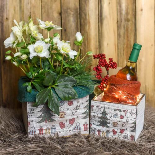 Product Wooden planter Christmas decoration white, colored 20 × 20/15 × 15cm, set of 2