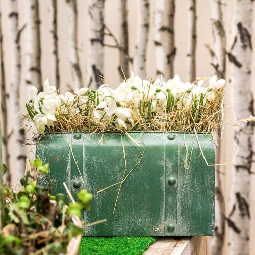 Floristik24 Planter bag with handle metal green, white washed H20cm