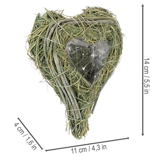 Decorative Heart from Natural Grass with Foil Insert 14cm Set of 2 | Floristik24.co.uk