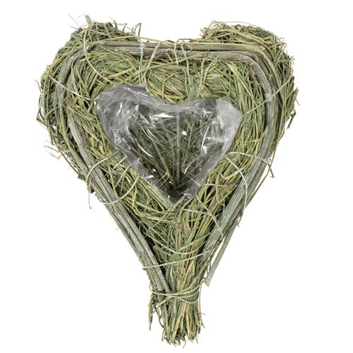 Decorative Heart from Natural Grass with Foil Insert 14cm Set of 2 | Floristik24.co.uk