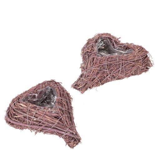 Heart-Shaped Twig Bowls with Liner for Home Arrangements, 14cm, Set of 2