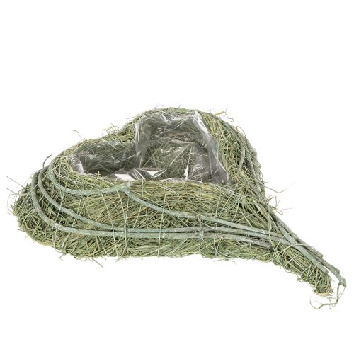 Heart-Shaped Natural Grass Planter with Liner, 38cm, Green