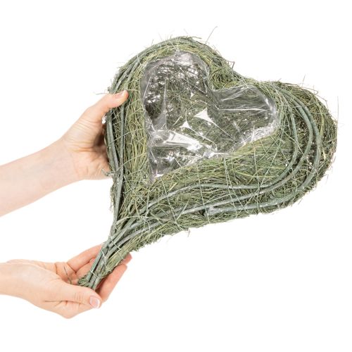 Heart-Shaped Natural Grass Planter with Liner, 38cm, Green | Floristik24.co.uk