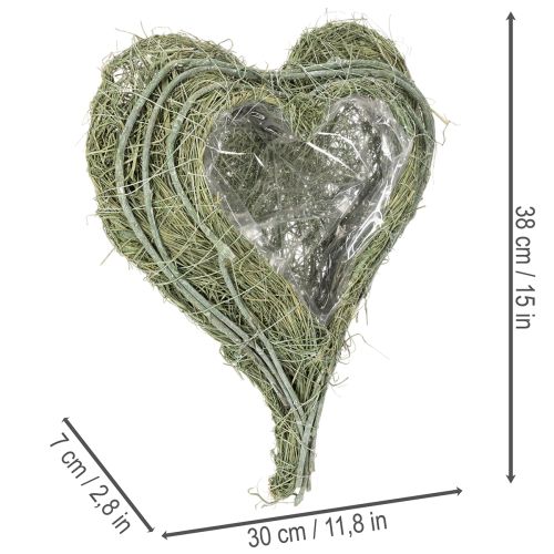 Heart-Shaped Natural Grass Planter with Liner, 38cm, Green | Floristik24.co.uk