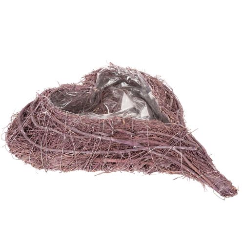 Heart-Shaped Twig Bowl with Foil Lining 37cm - Purple