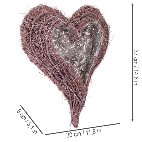 Heart-Shaped Twig Bowl with Foil Lining 37cm - Purple | Floristik24.co.uk