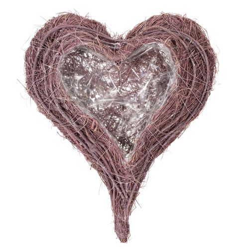 Heart-Shaped Twig Bowl with Foil Lining 37cm - Purple | Floristik24.co.uk