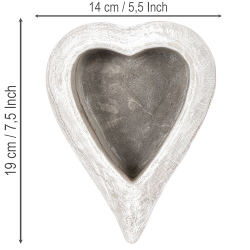 Decorative heart-shaped bowl, grey; small heart-shaped planter, 19cm | Floristik24.co.uk