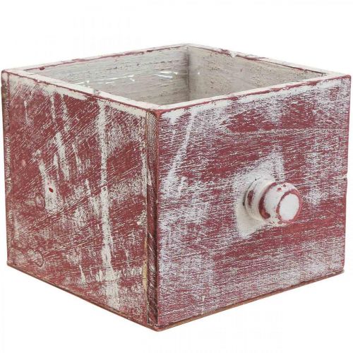 Plant box wooden decorative drawer shabby chic red white 12cm