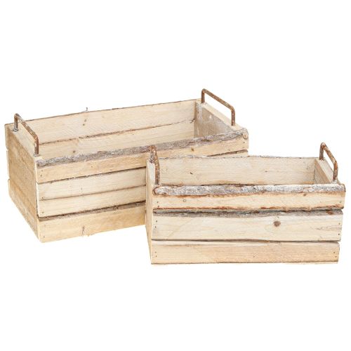 Floristik24 Planter Wood Bark Natural Handle L29cm/23cm Set 2pcs