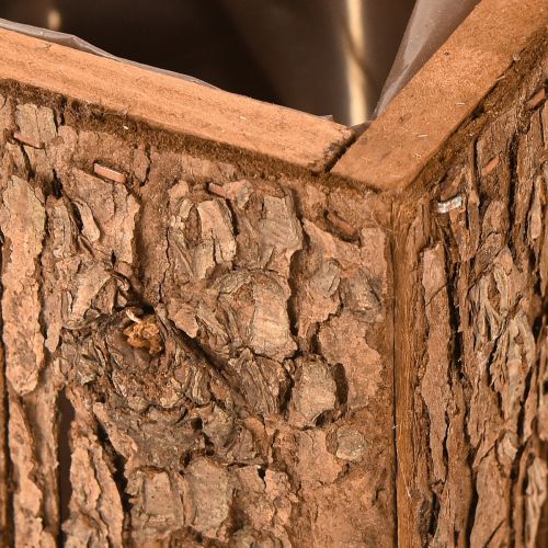 Product Square wooden planter with pine bark and planter 12×12cm