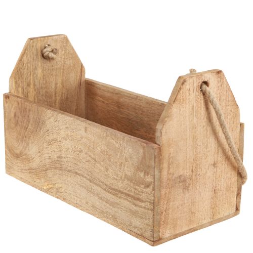 Product Planter natural wood jute with handle 35x16x21.5cm
