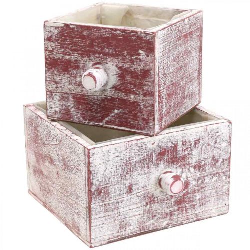 Plant box shabby chic decorative drawer red white set of 2