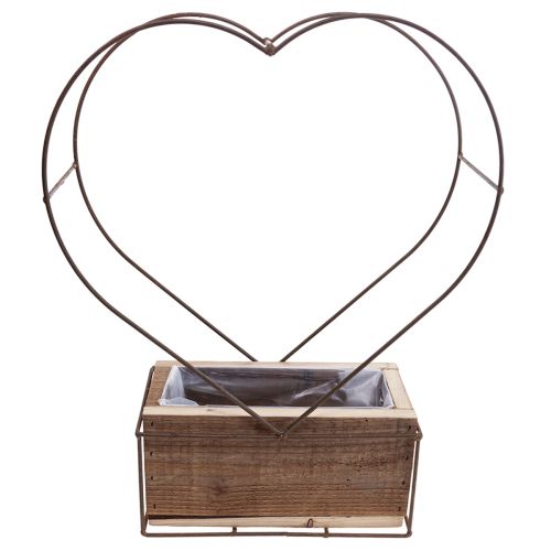 Product Planter wooden heart decoration rust H41cm/39cm set of 2