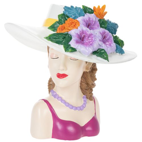 Floristik24 Flower vase woman in hat with flowers plant pot decoration for indoor and outdoor use 20cm