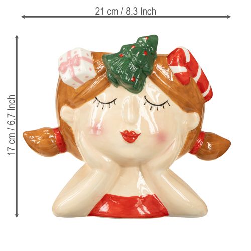 Floristik24 Plant head ceramic girl decorative planter Christmas H17cm