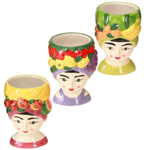 Product Planter Girl with fruit Ceramic decor 3 colours 13.5cm 3pcs