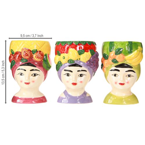 Product Planter Girl with fruit Ceramic decor 3 colours 13.5cm 3pcs