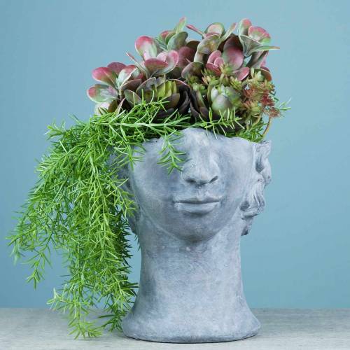 Product Planting head bust made of concrete for planting gray H23,5cm