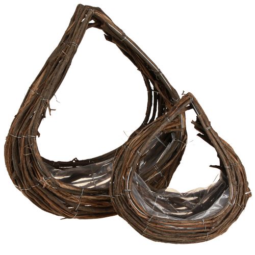 Plant Basket Wood Drops Natural 38x18cm / 23x13cm Set of 2