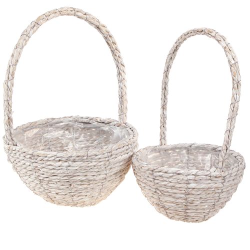 Plant Basket Straw Handle in Natural White Ø23/28 Set 2pcs