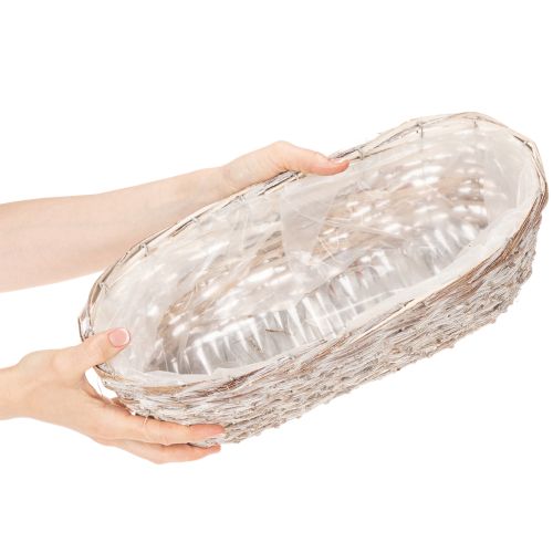 ProductName  
White Oval Wicker Plant Basket with Liner 37cm  

ProductDescription  
<div>  
<h2>White Oval Wicker Plant Basket with Liner</h2>  
<p>This charming white wicker plant basket is an attractive addition to any home or garden. Crafted from natu | Floristik24.co.uk