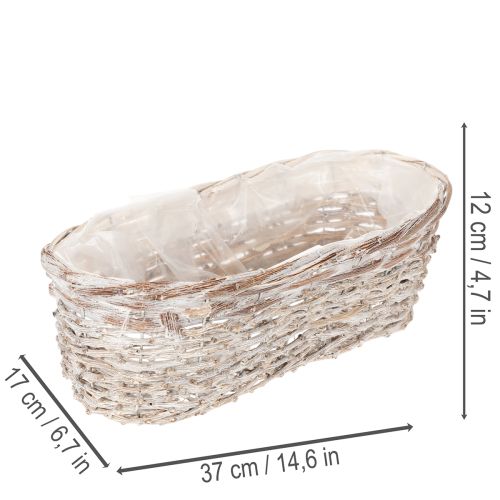 ProductName  
White Oval Wicker Plant Basket with Liner 37cm  

ProductDescription  
<div>  
<h2>White Oval Wicker Plant Basket with Liner</h2>  
<p>This charming white wicker plant basket is an attractive addition to any home or garden. Crafted from natu | Floristik24.co.uk