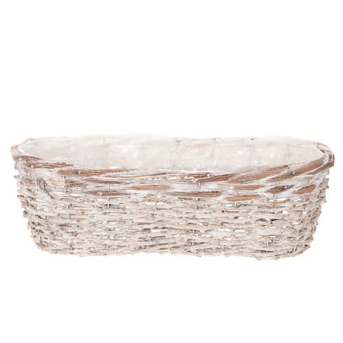 ProductName  
White Oval Wicker Plant Basket with Liner 37cm  

ProductDescription  
<div>  
<h2>White Oval Wicker Plant Basket with Liner</h2>  
<p>This charming white wicker plant basket is an attractive addition to any home or garden. Crafted from natu | Floristik24.co.uk