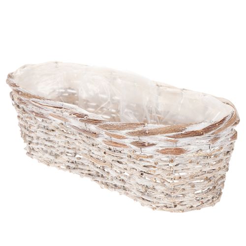 ProductName  
White Oval Wicker Plant Basket with Liner 37cm  

ProductDescription  
<div>  
<h2>White Oval Wicker Plant Basket with Liner</h2>  
<p>This charming white wicker plant basket is an attractive addition to any home or garden. Crafted from natu | Floristik24.co.uk