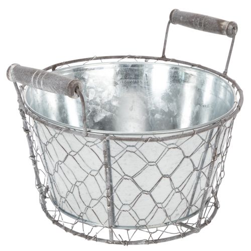 Floristik24 Plant basket with insert, wire basket, planter, spring silver, whitewashed, shabby chic, Ø22cm H17.5cm