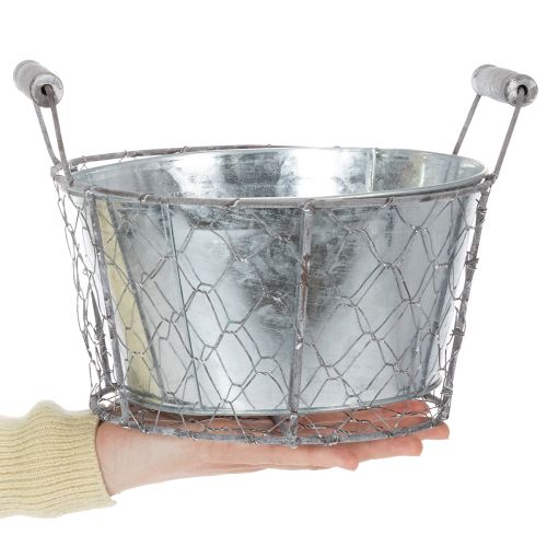 Product Plant basket with insert, wire basket, planter, spring silver, whitewashed, shabby chic, Ø22cm H17.5cm