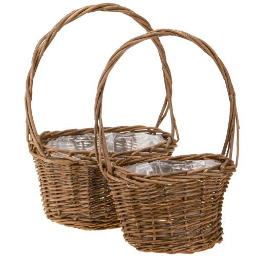 Plant basket with handle oval willow brown 28/24cm set of 2