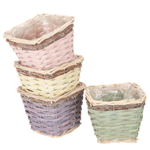 Set of 4 Square Woven Plant Pots with Inner Lining - 14cm