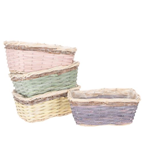 Rectangular Wooden Planter Baskets with Liner, 25cm, Set of 4
