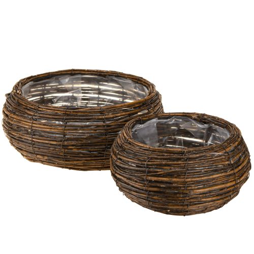 Plant basket round with foil wicker basket brown Ø32/23cm set of 2