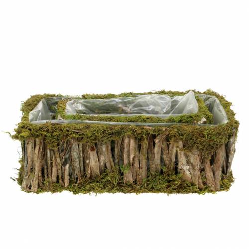 Floristik24 Planting basket square moss, bark 34 × 15.5 / 24.5 × 11cm, set of 2