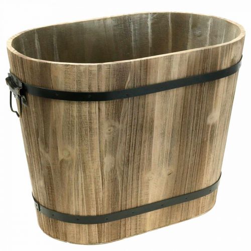 Oval wood planter with country style handles 40 × 25 × 30cm