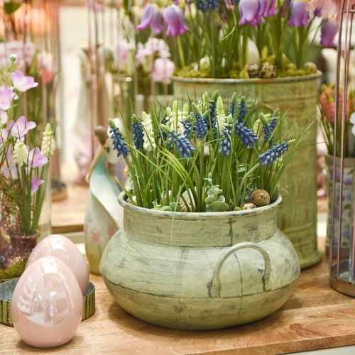 Floristik24 Planter with handles metal green washed Ø28 / 40cm set of 2