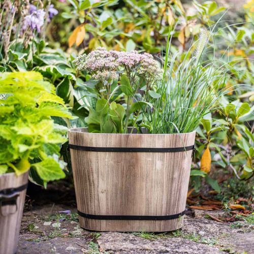 Product Oval wood planter with country style handles 40 × 25 × 30cm