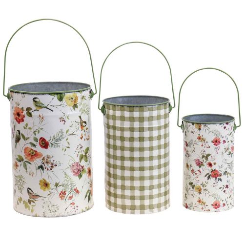 Plant pot vintage decorative metal bucket Ø18/15/12cm set of 3