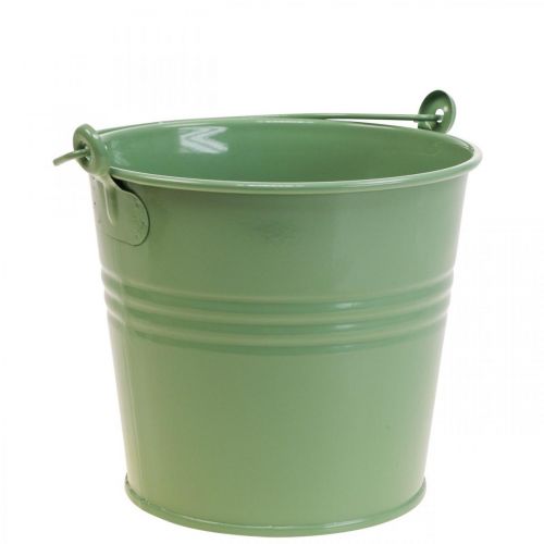 Planter vintage decorative metal bucket light green Ø16cm H24cm