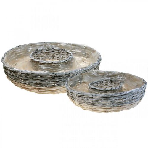 Plant ring willow natural plant bowl Ø44/38cm set of 2 white washed