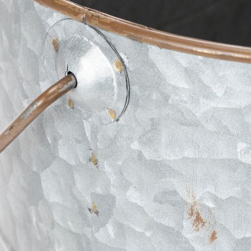 Product Plant pot with handle, metal pot, planter, silver, brown, H22/20cm L42/40cm, set of 2