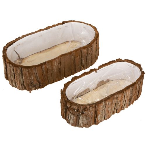 Floristik24 Plant bowl oval bark natural 30.5×15cm / 24×11cm set of 2
